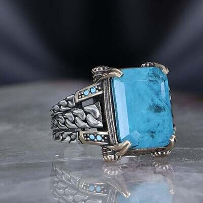 925 Silber Blauer Paraiba Herrenring