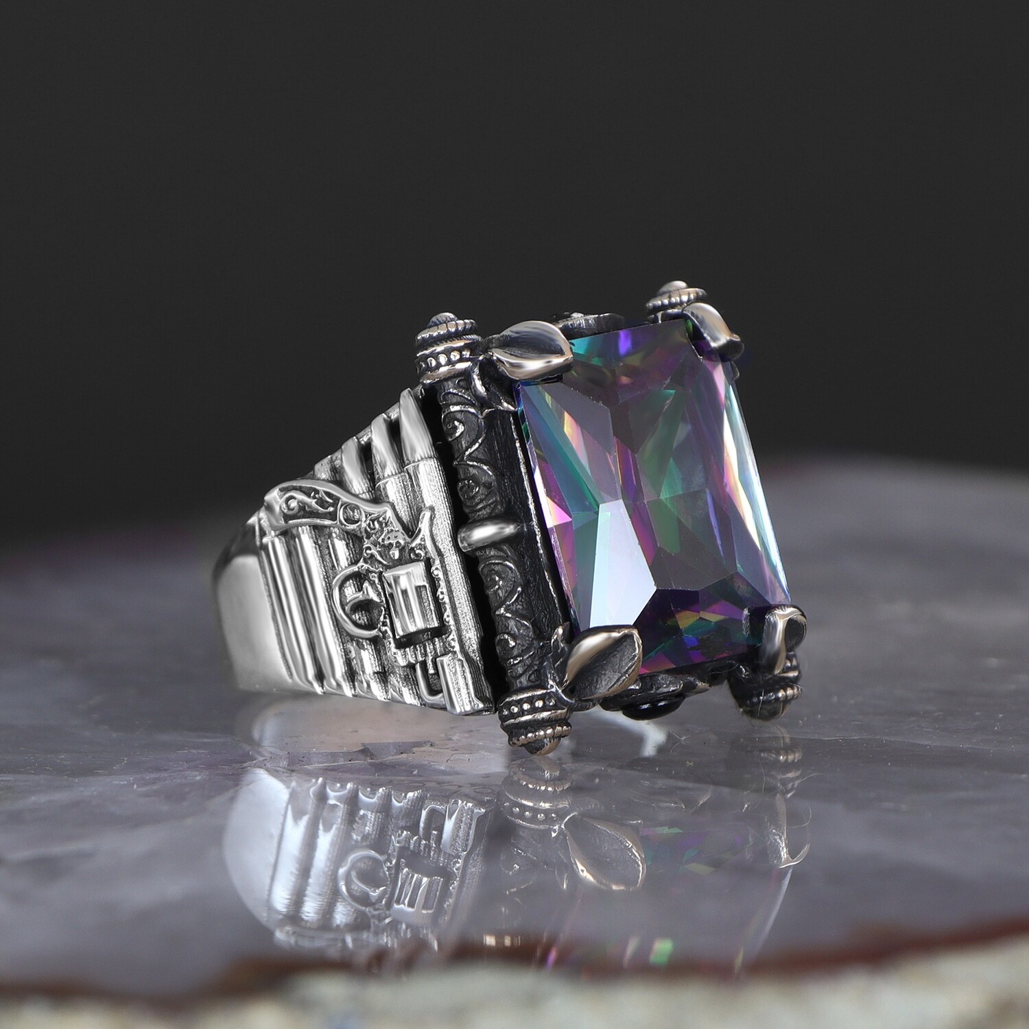 925 Silber Mystischer Topaz Herrenring