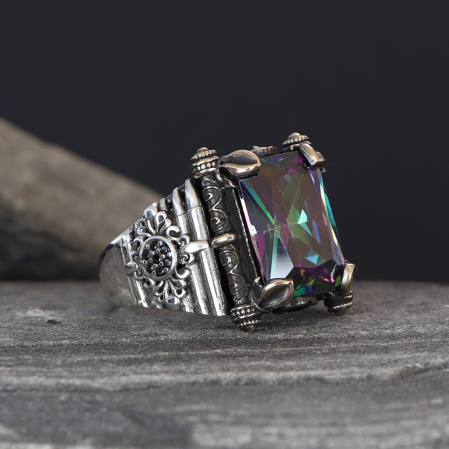 925 Silber Mystischer Topaz Herrenring