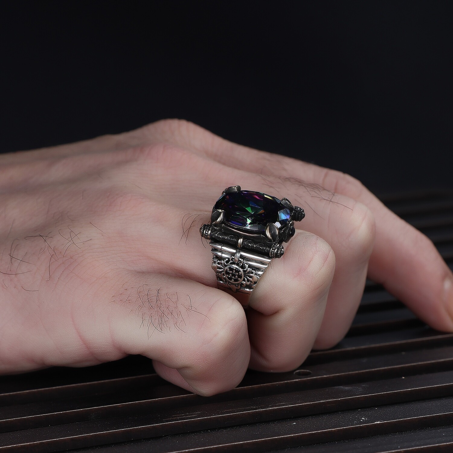 925 Silber Mystischer Topaz Herrenring