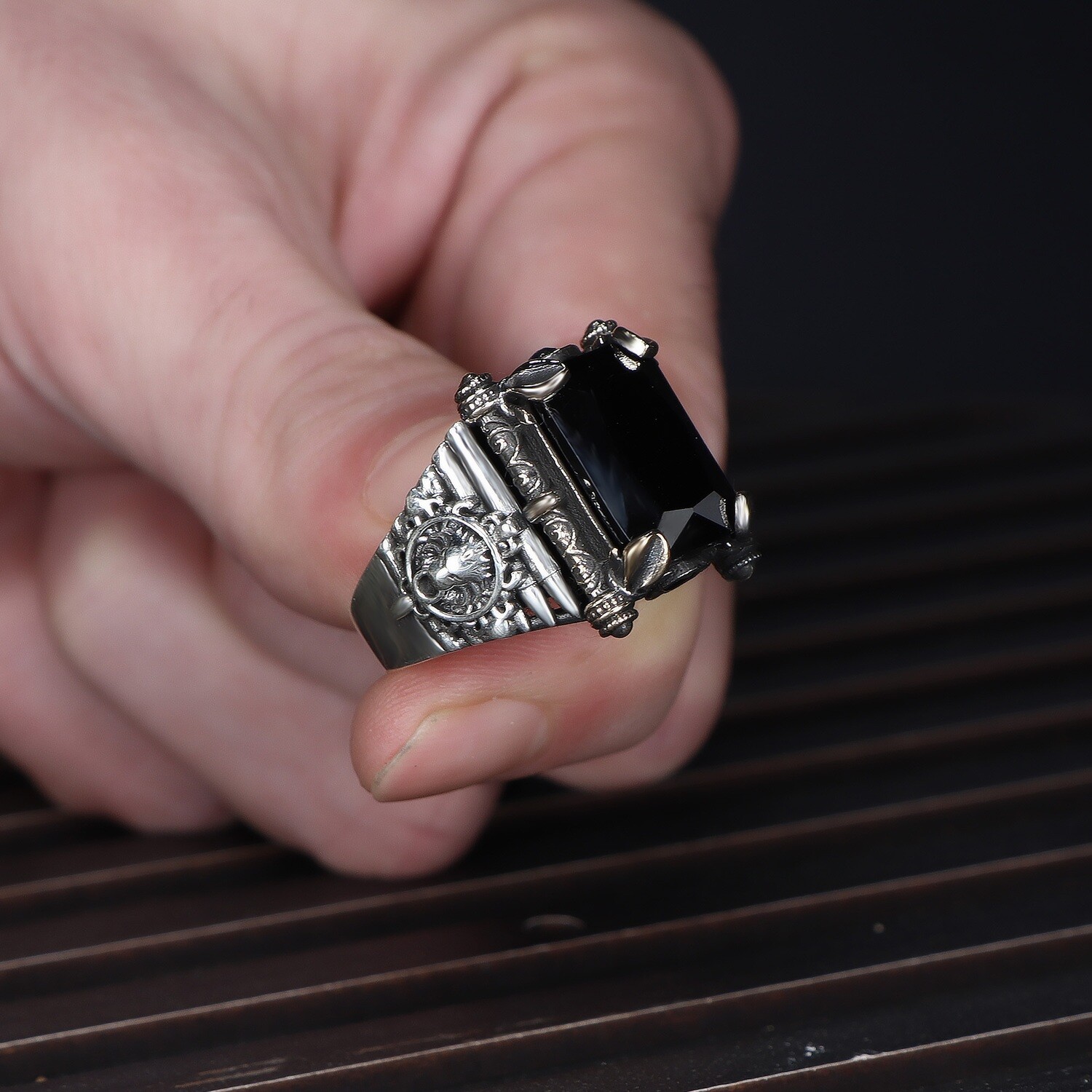 Herren Ring 925 Silber Zirkon