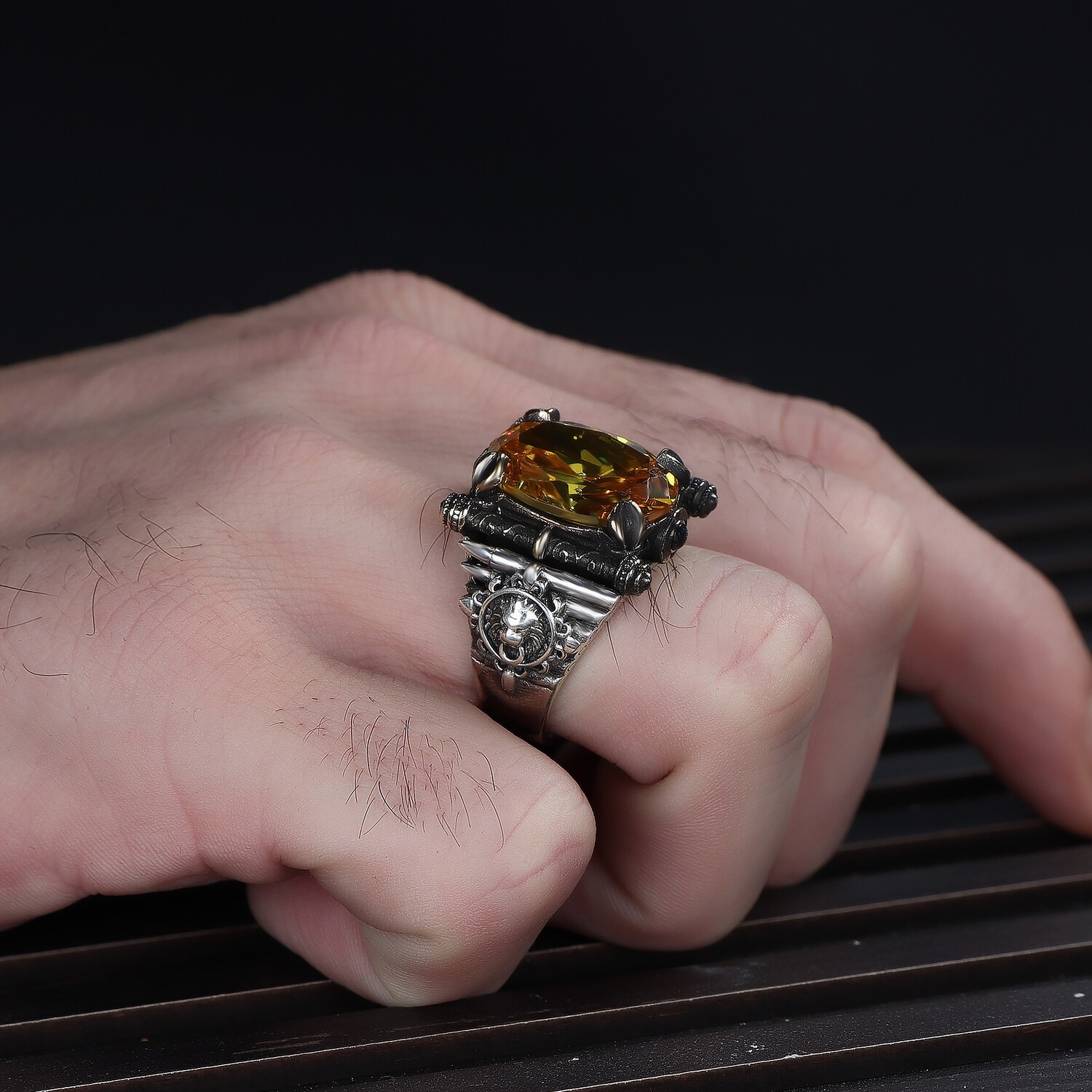 Herren Ring 925 Silber Zitrin