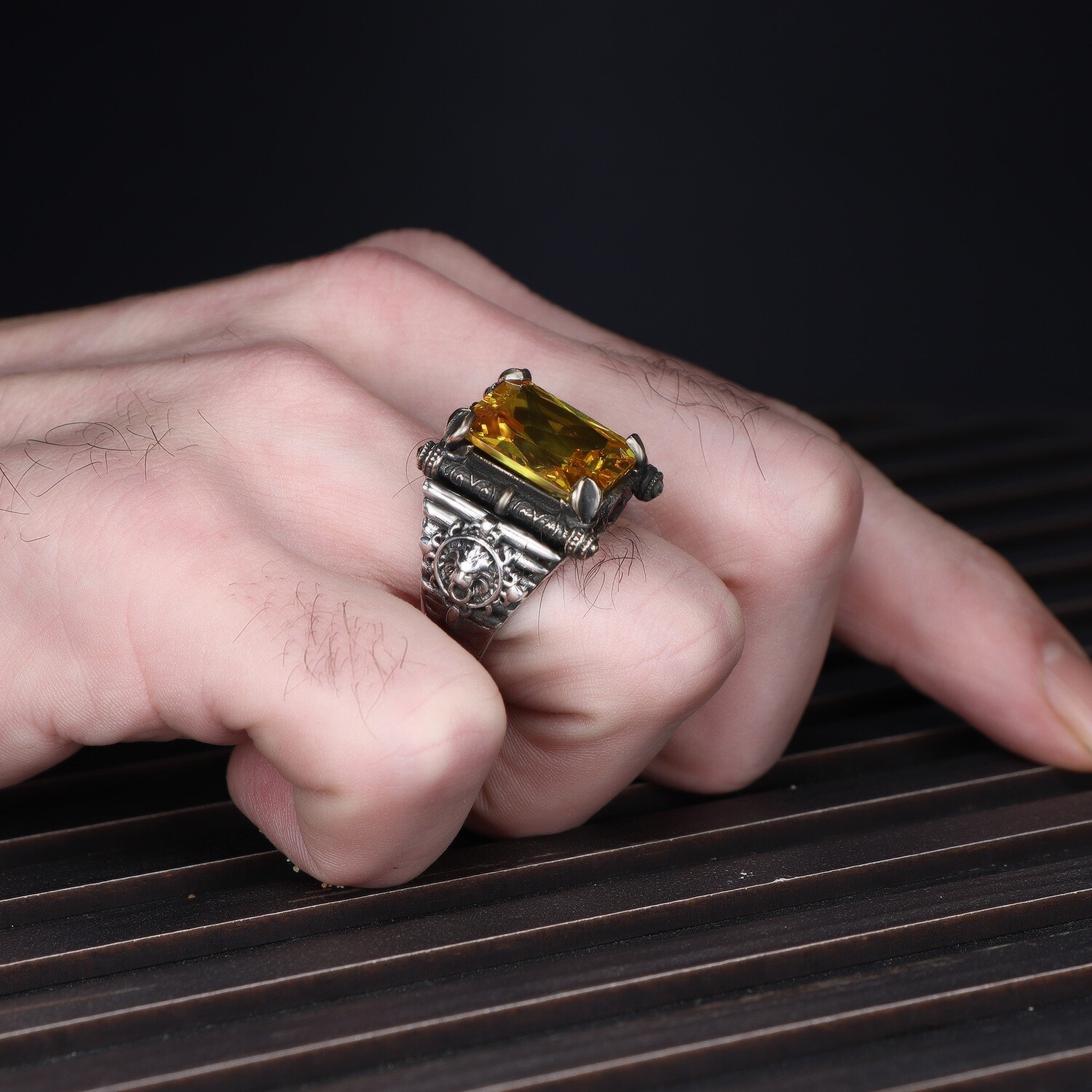 Herren Ring 925 Silber Zitrin
