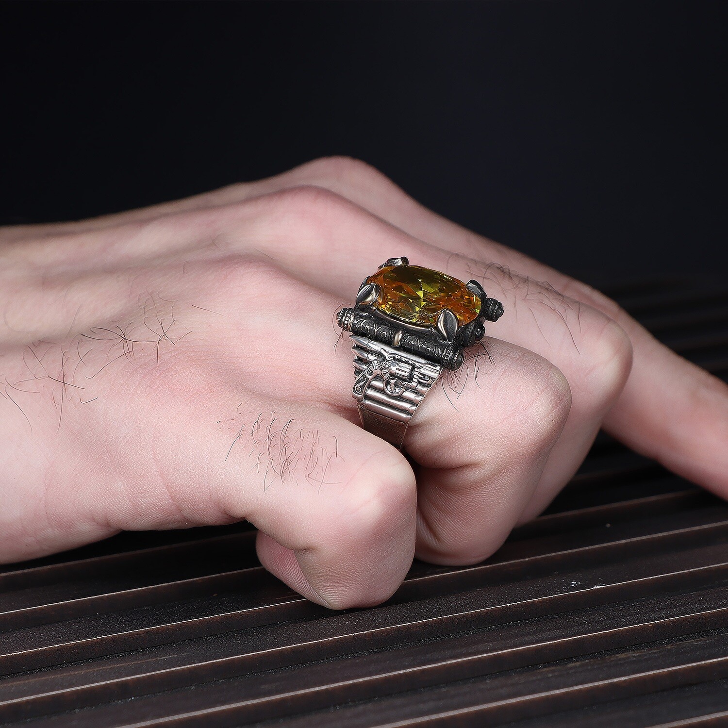 Herren Ring 925 Silber Zitrin