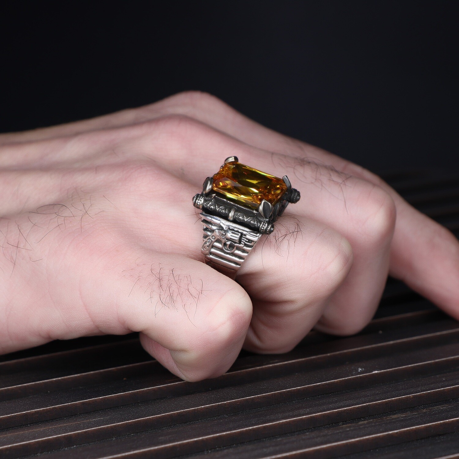 Herren Ring 925 Silber Zitrin