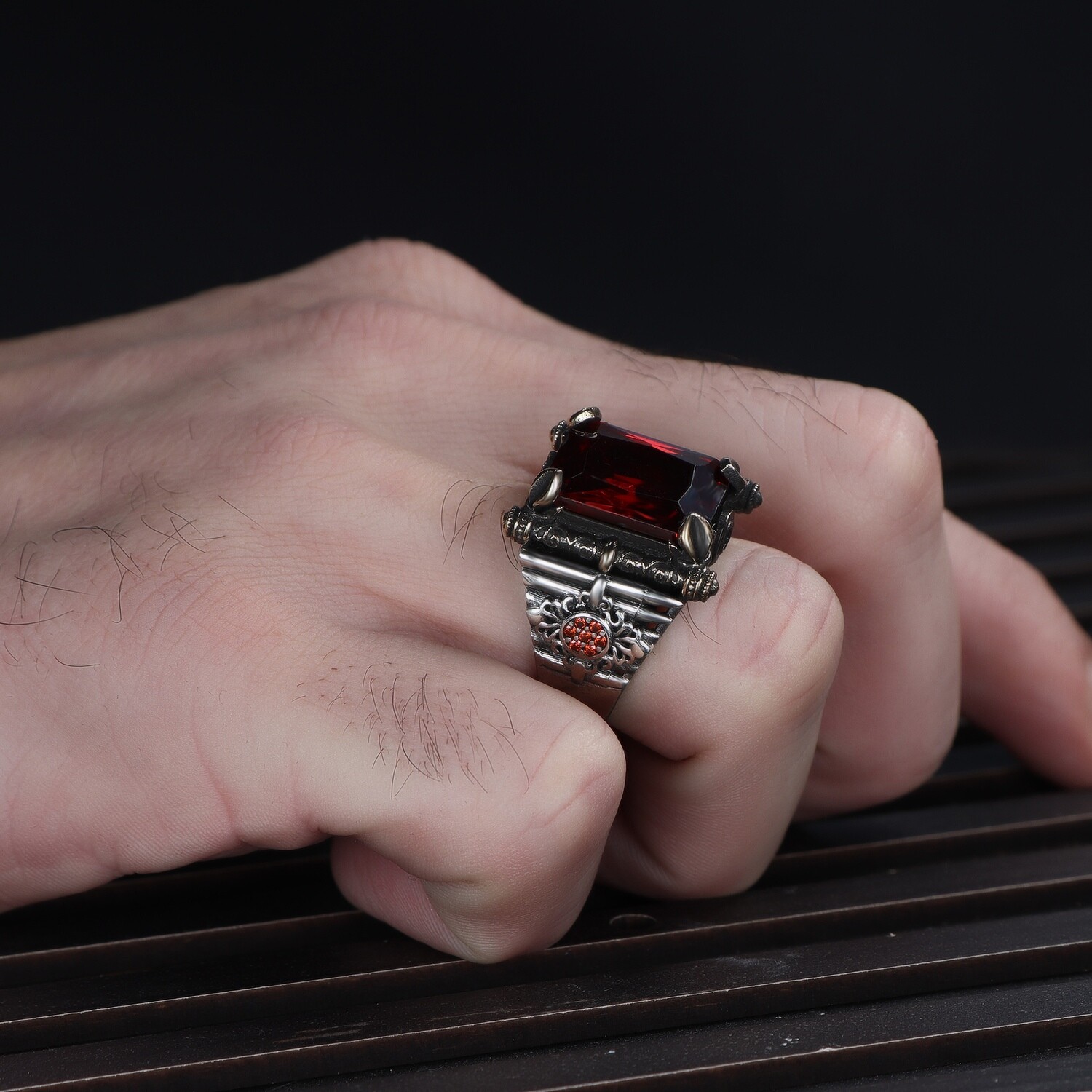 Herren Ring 925 Silber Zirkon