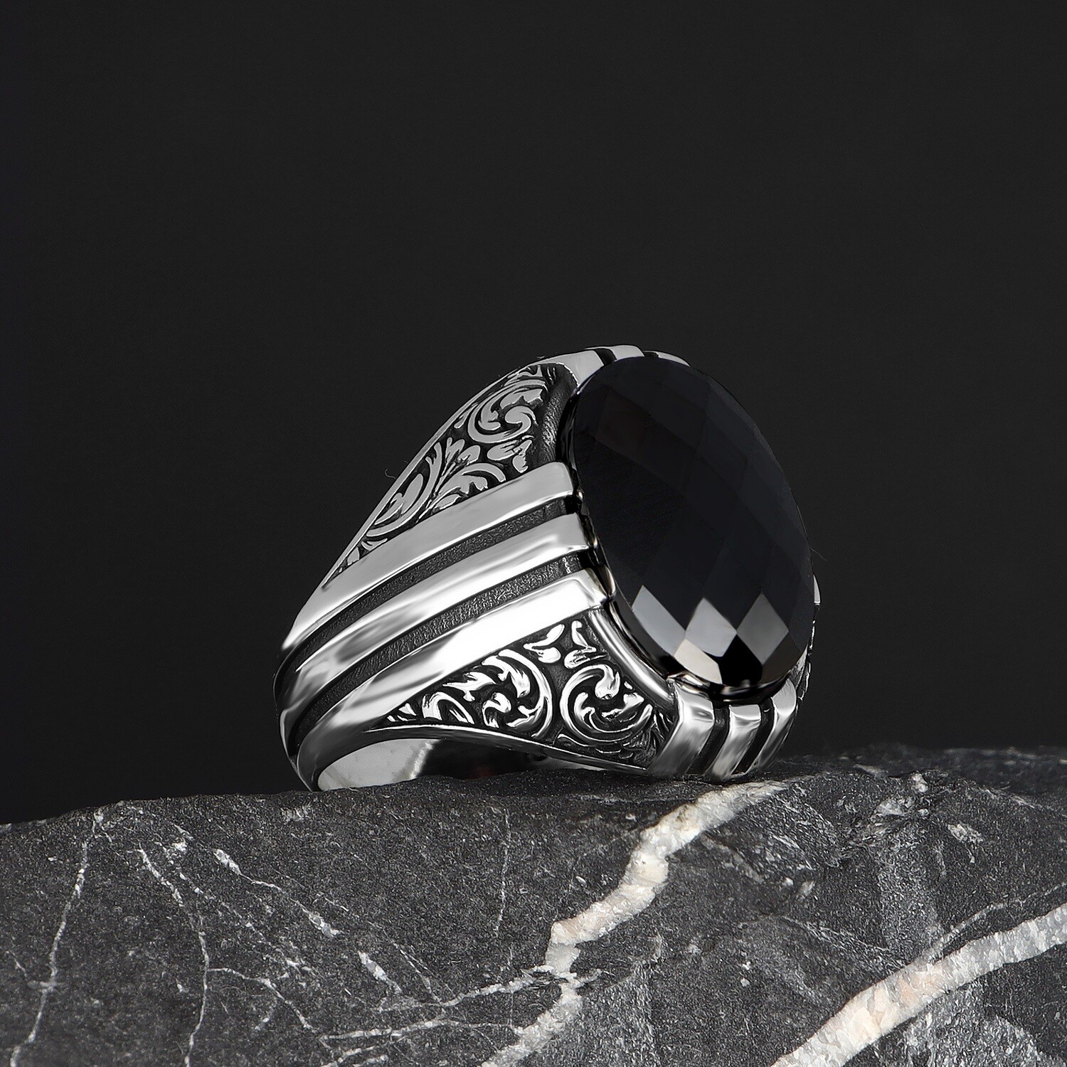Herren Ring 925 Silber Zirkon