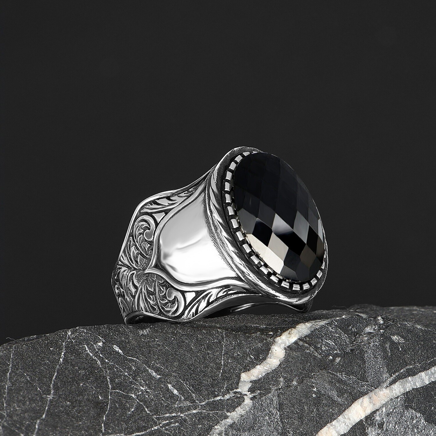 Herren Ring 925 Silber Zirkon