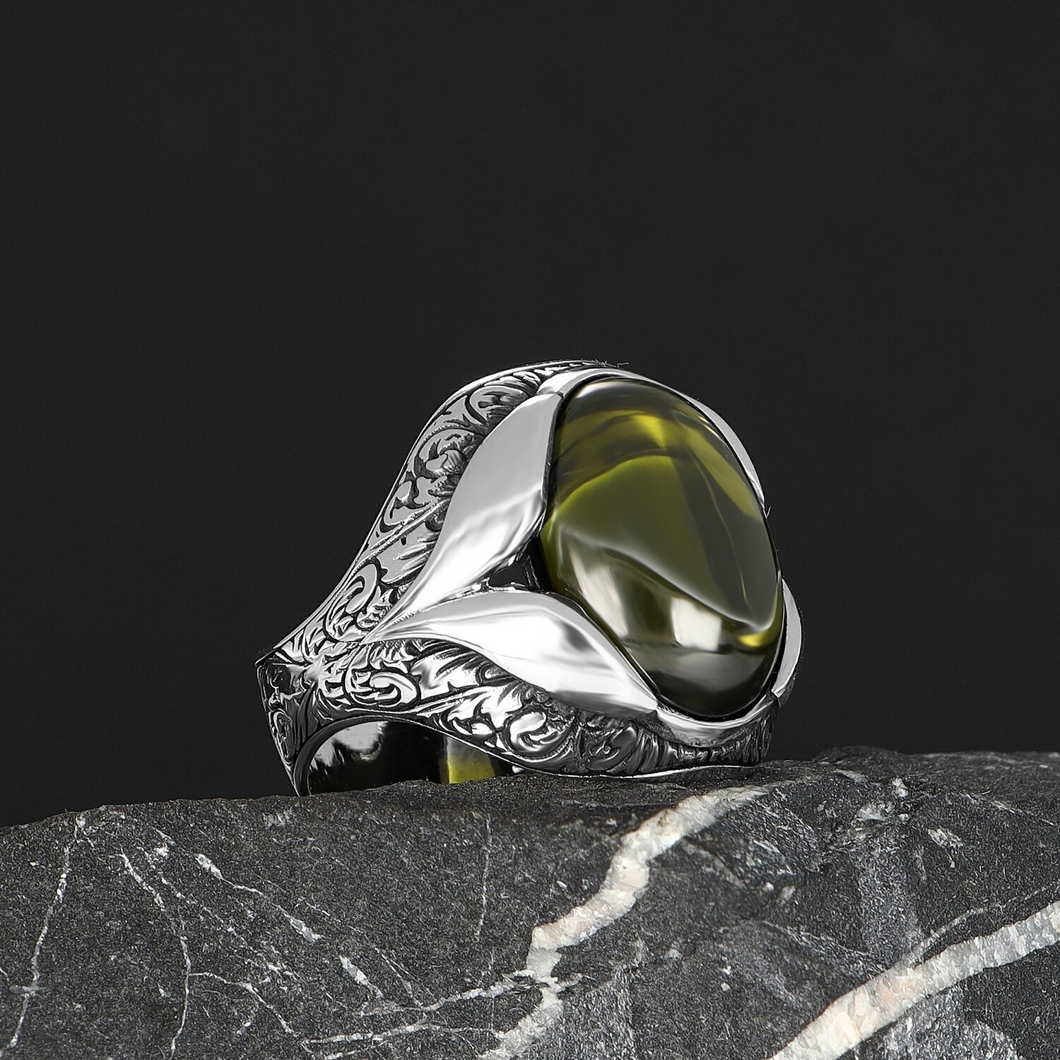 Herren Ring 925 Silber Peridot