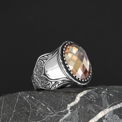 Herren Ring 925 Silber Zitrin