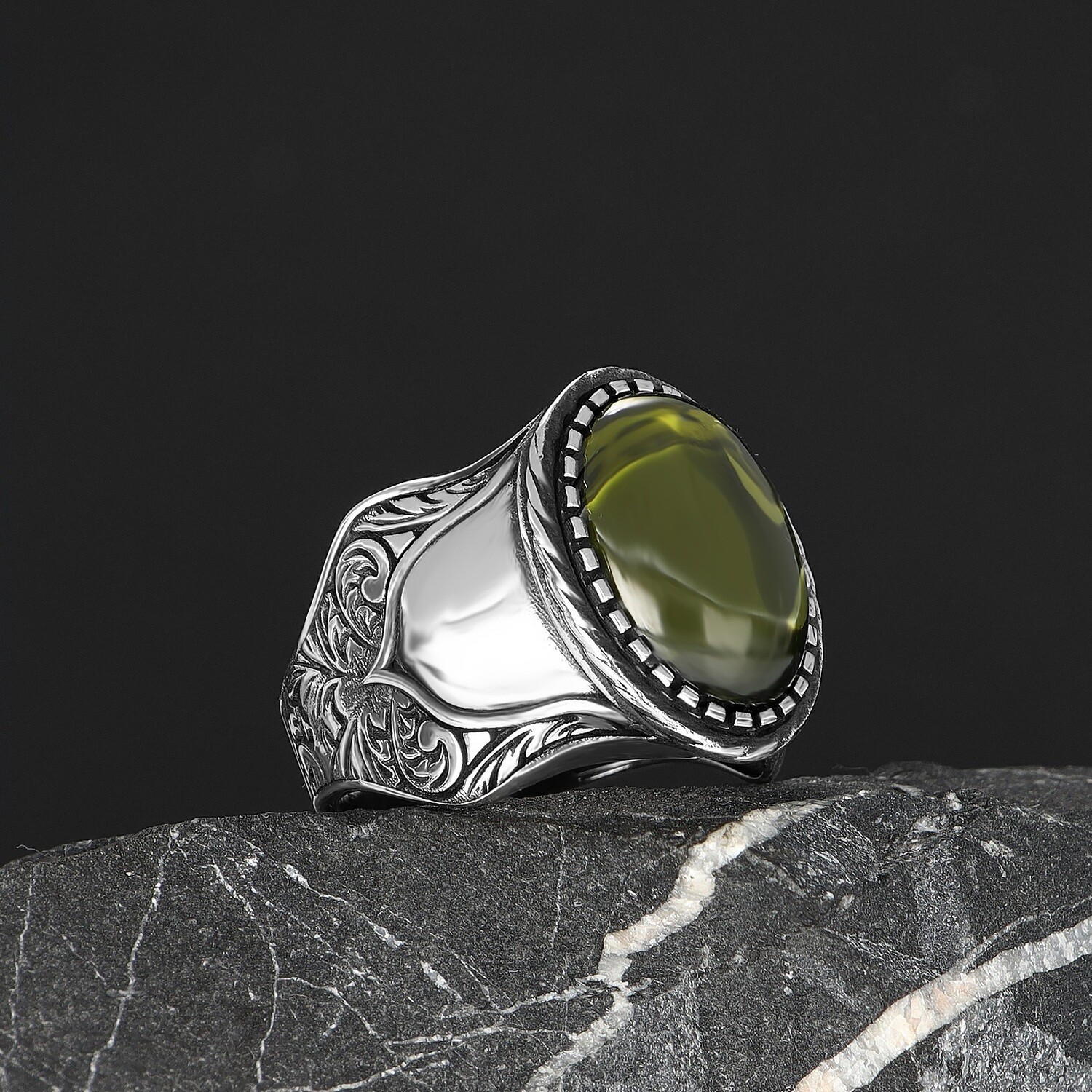 Herren Ring 925 Silber Peridot