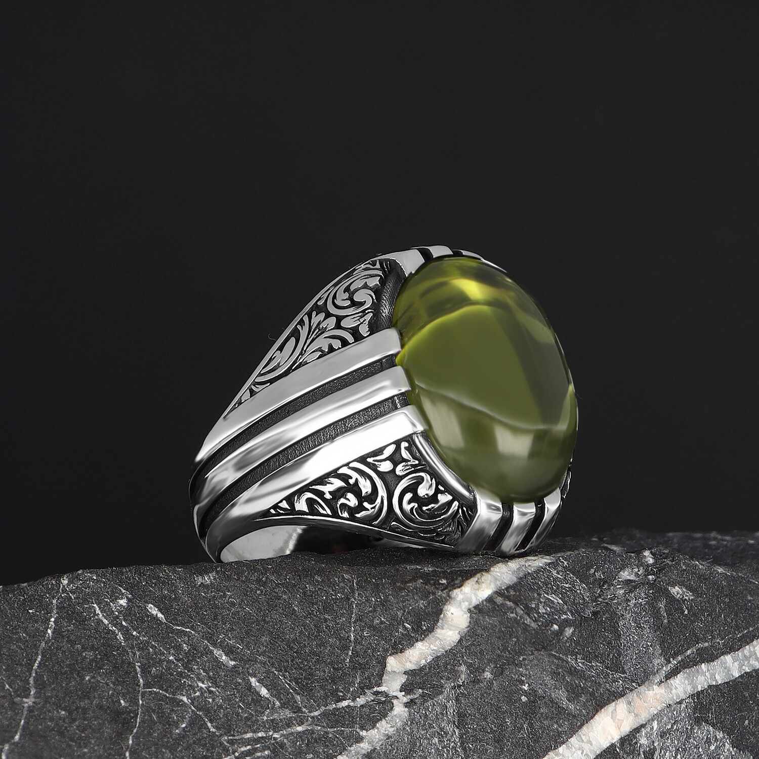 Herren Ring 925 Silber Peridot
