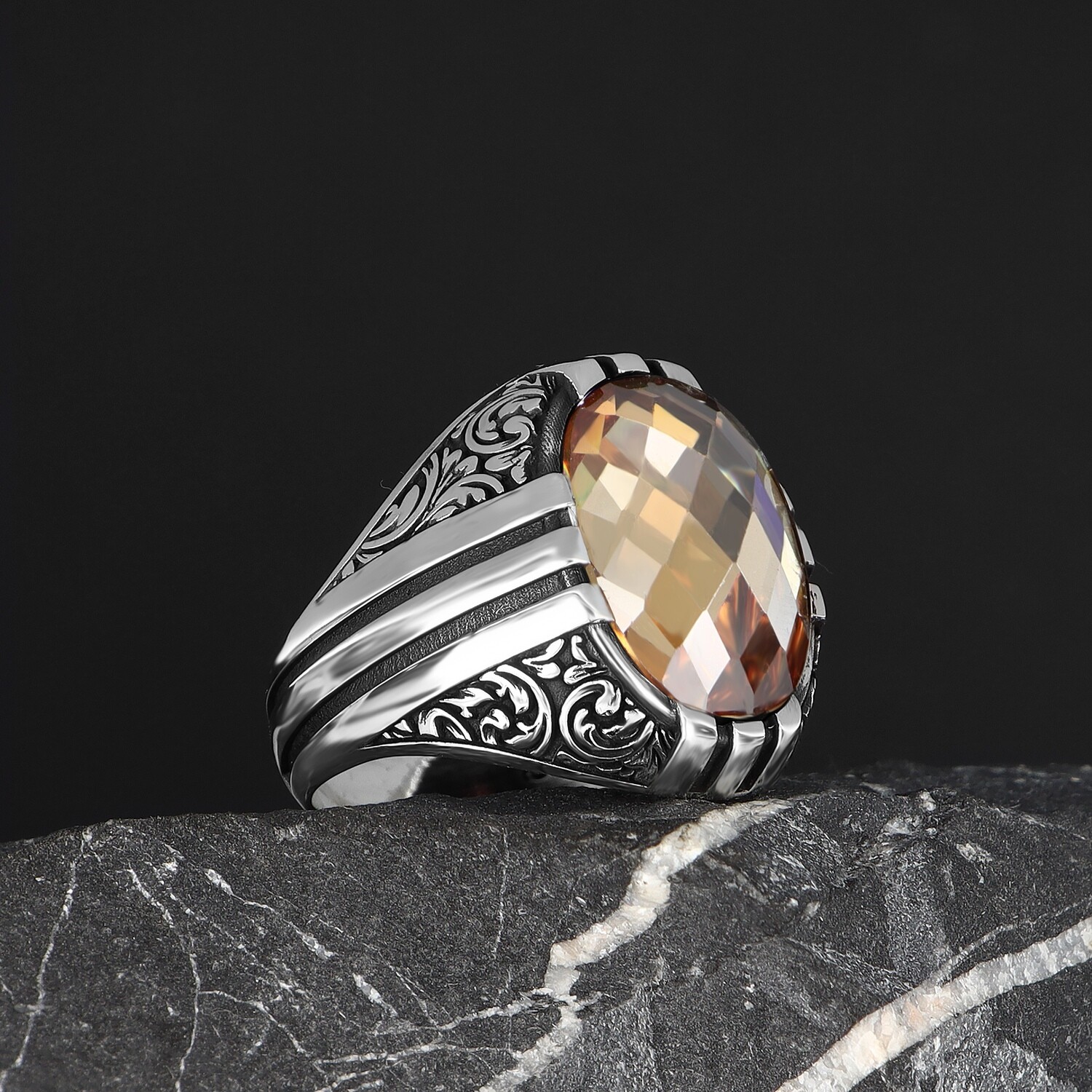 Herren Ring 925 Silber Zitrin