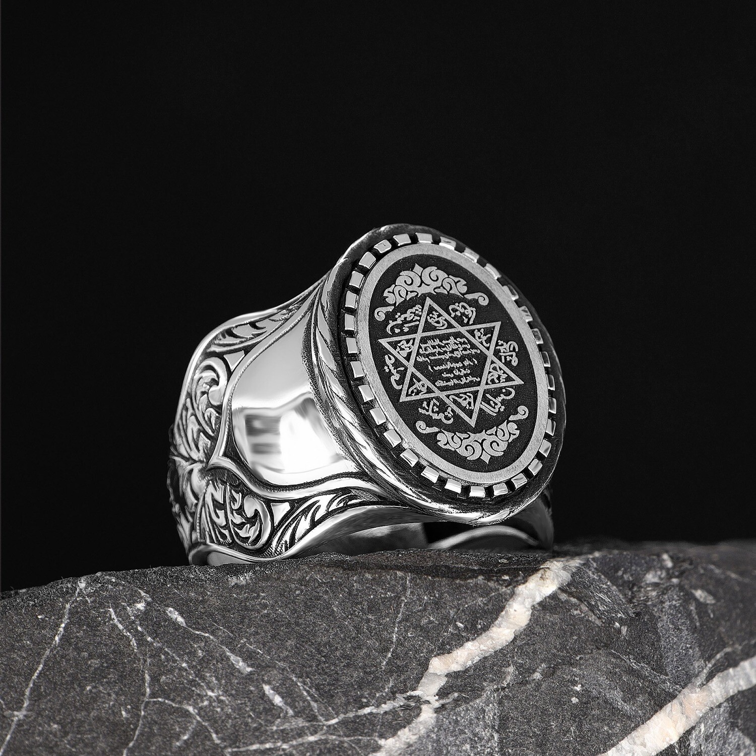 925 Silber Herrenring Siegel Salomon, Ringgröße: 56/∅17,8/EU16/US7.6