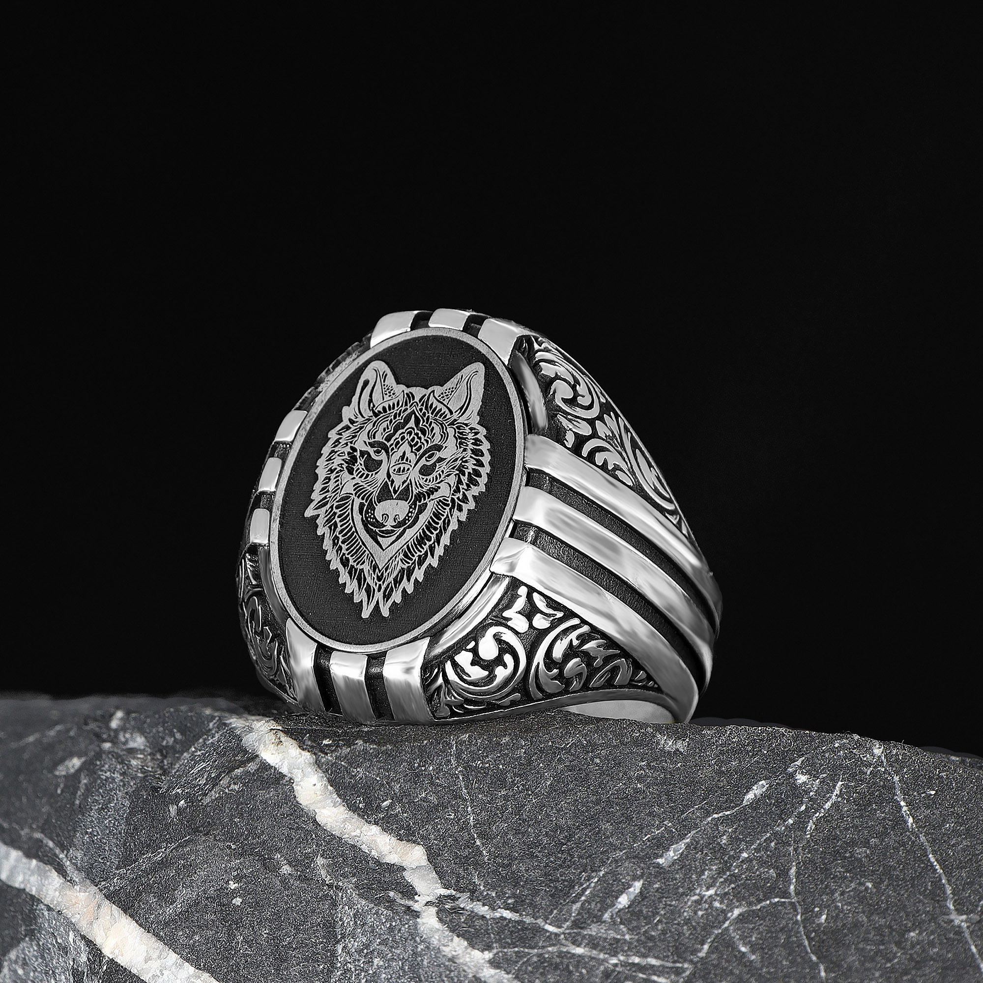 925 Silber Wolf Herrenring