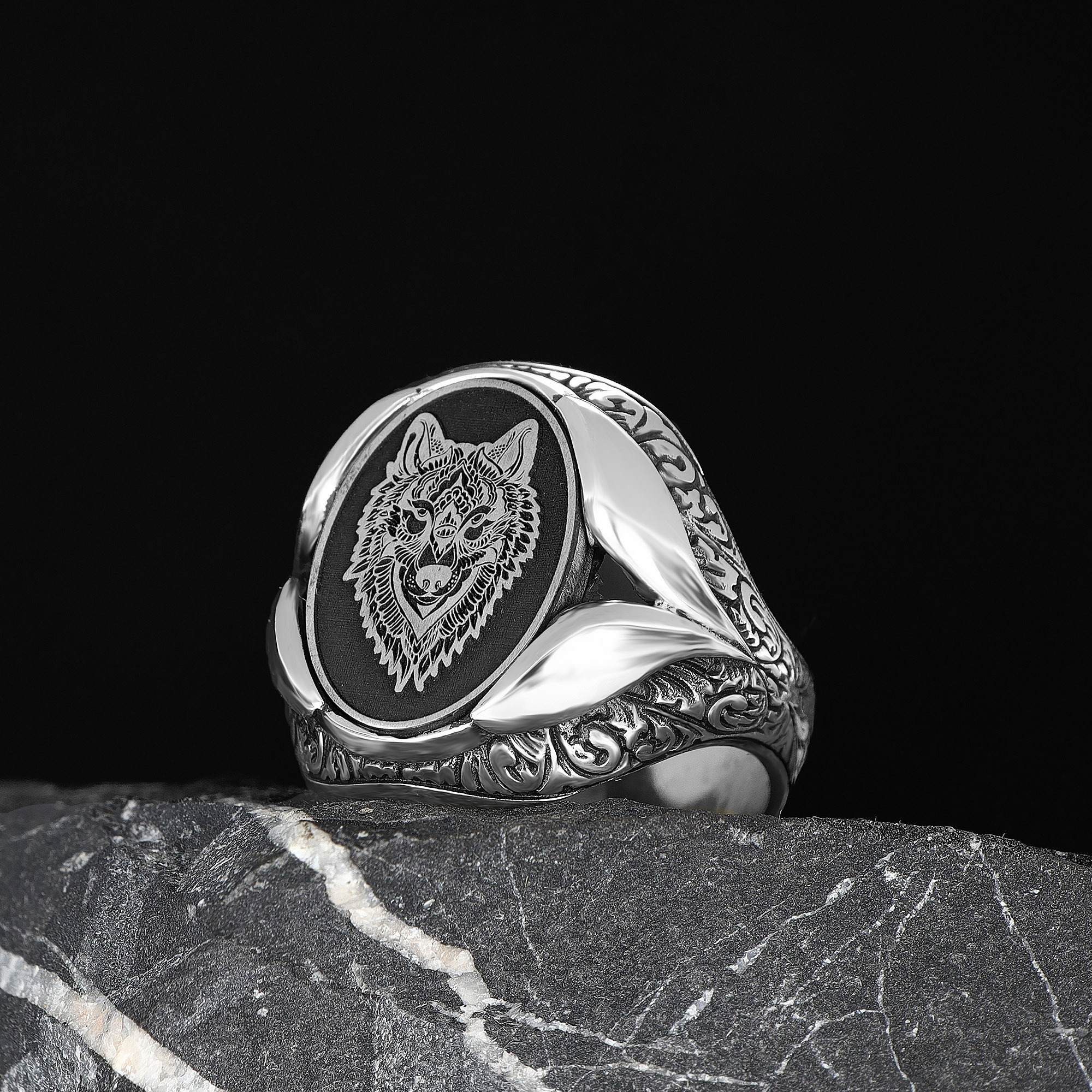 925 Silber Wolf Herrenring