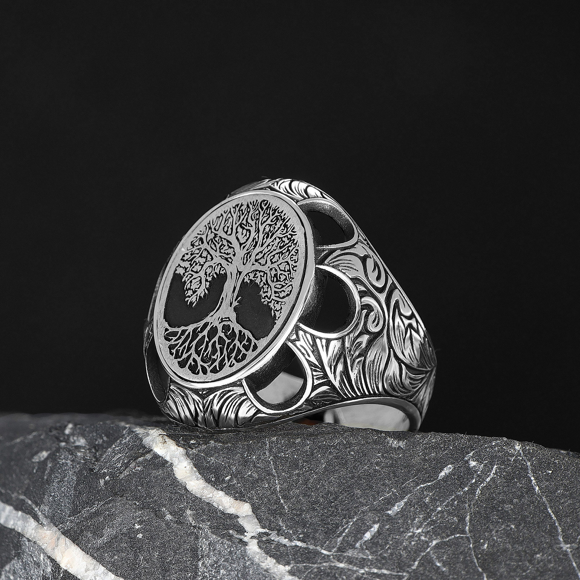 925 Silber Lebensbaum Herrenring