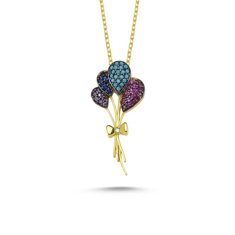 Silberschmuck Damen Bunte CZ-Ballon-Halskette mit Zirkon