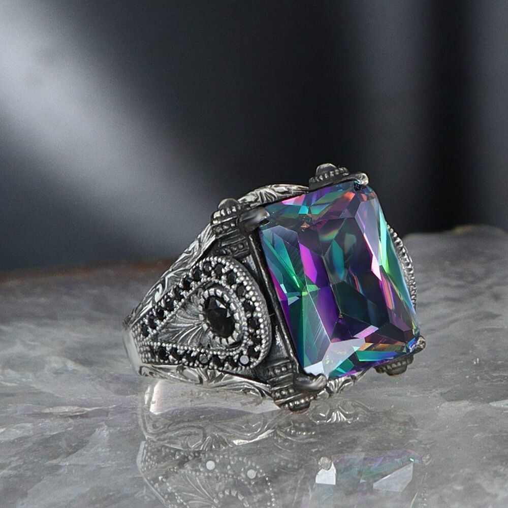 925 Silber Mystischer Topaz Herrenring