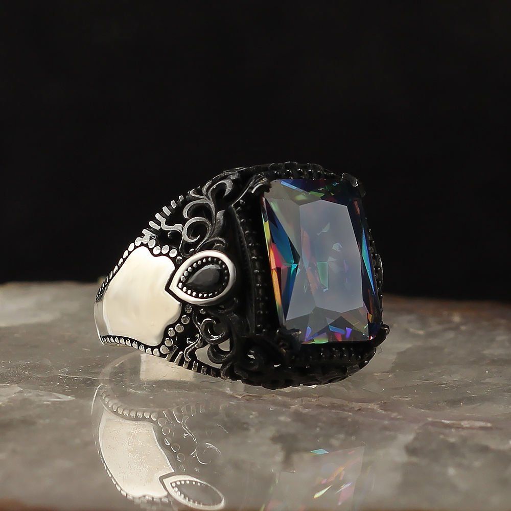 925 Silber Mystischer Topaz Herrenring