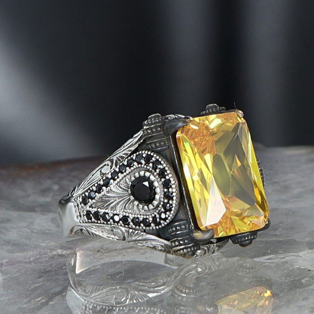 Herren Ring 925 Silber Zitrin