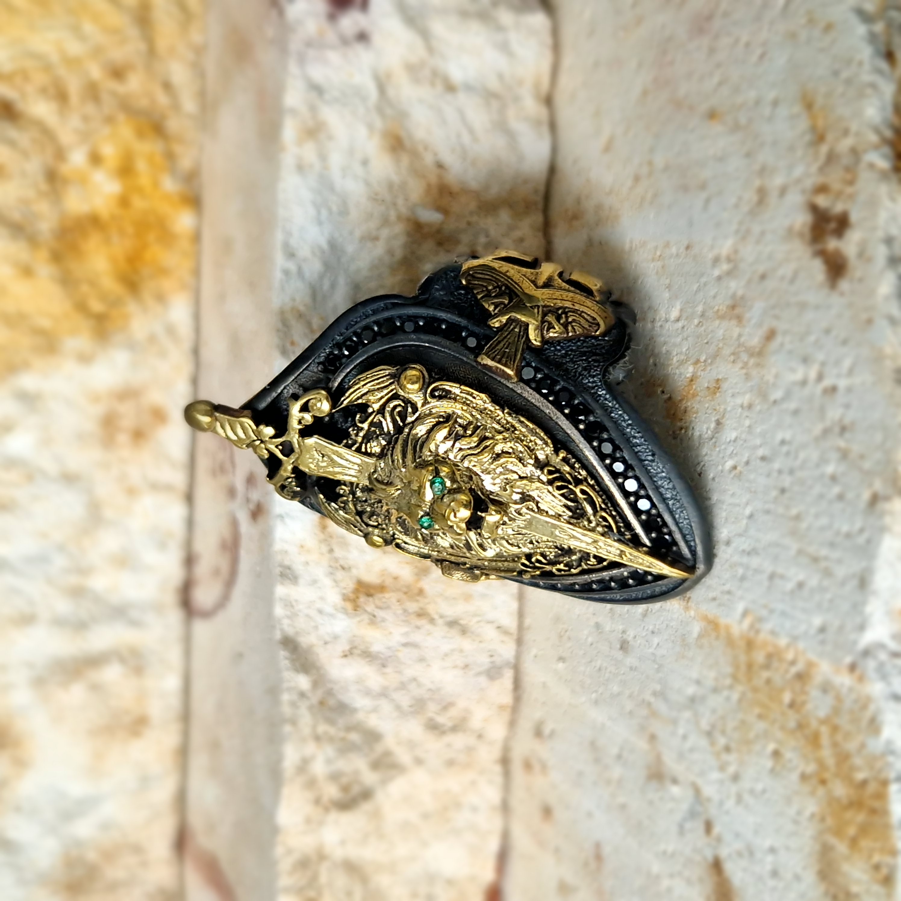 Schwert Löwen Kopf Siegelring Free Size 925 Silber