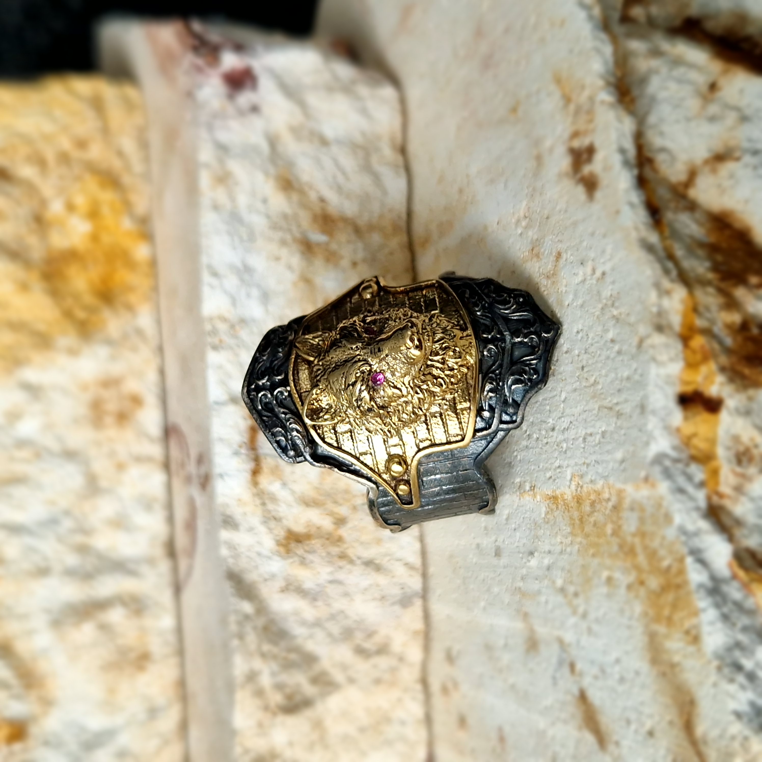 Wolf Kopf Siegelring Free Size 925 Silber