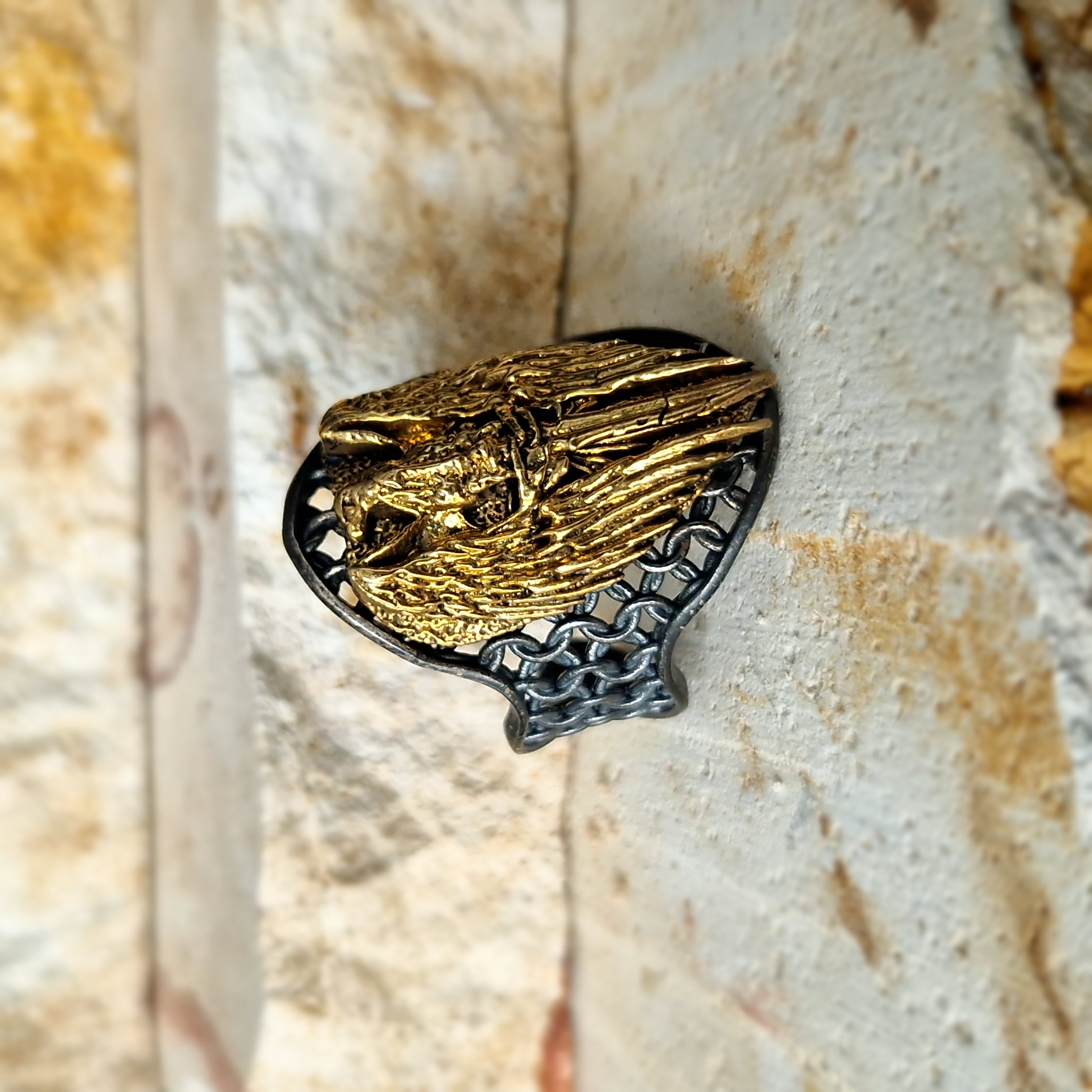 Doppelkopf-Adler Siegelring Free Size 925 Silber