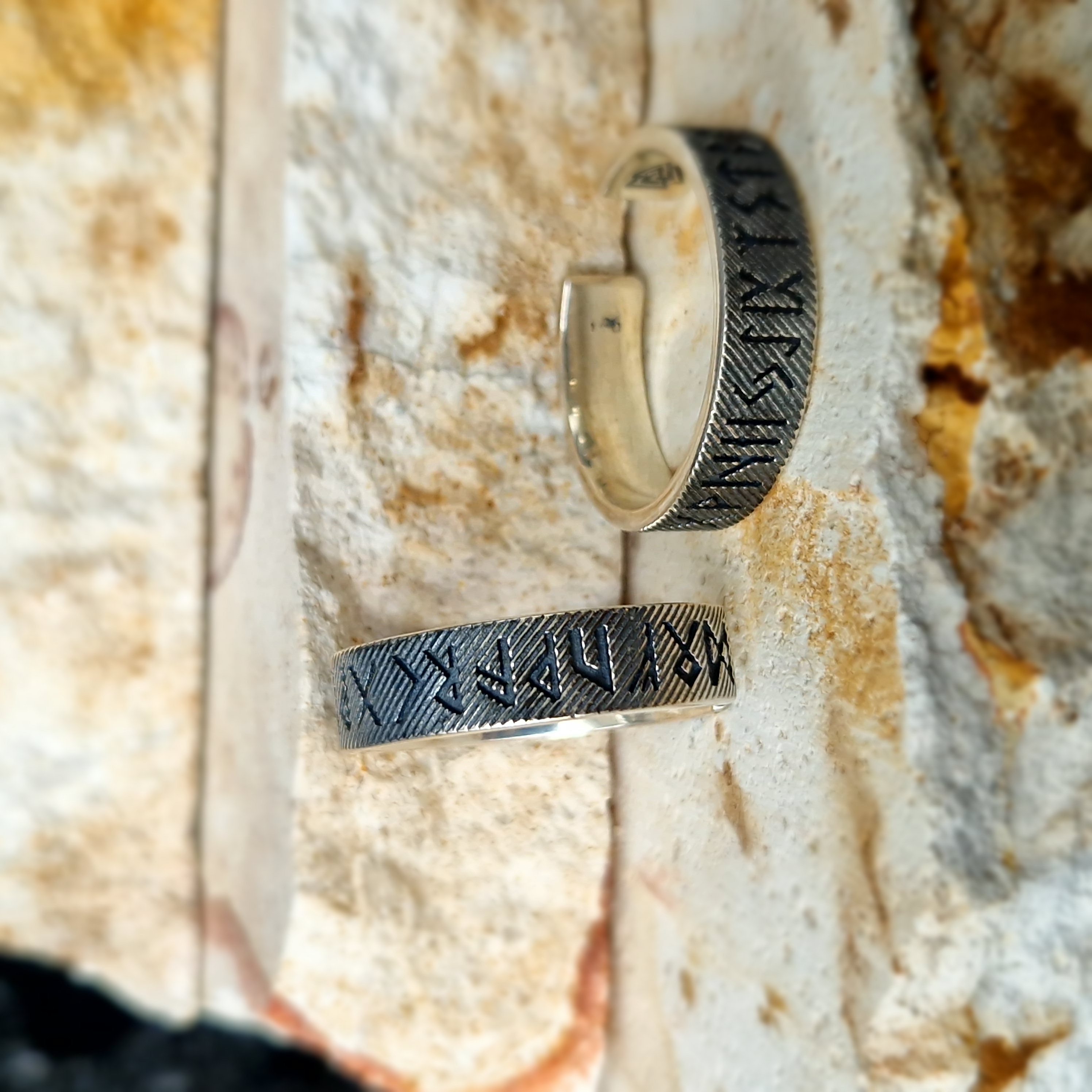 Wikinger-Ring, 925k Silber Runen-Alphabet-Ring Free Size