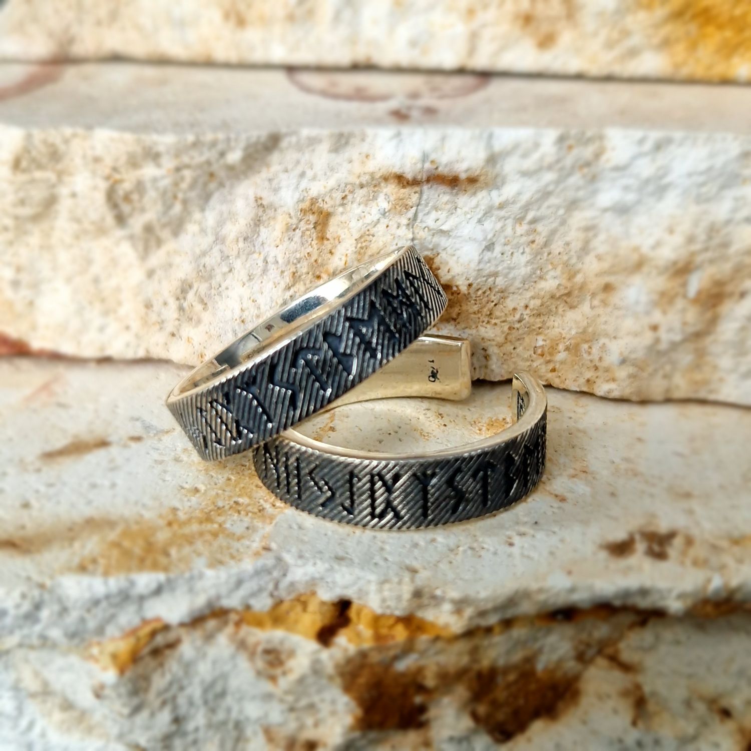 Wikinger-Ring, 925k Silber Runen-Alphabet-Ring Free Size