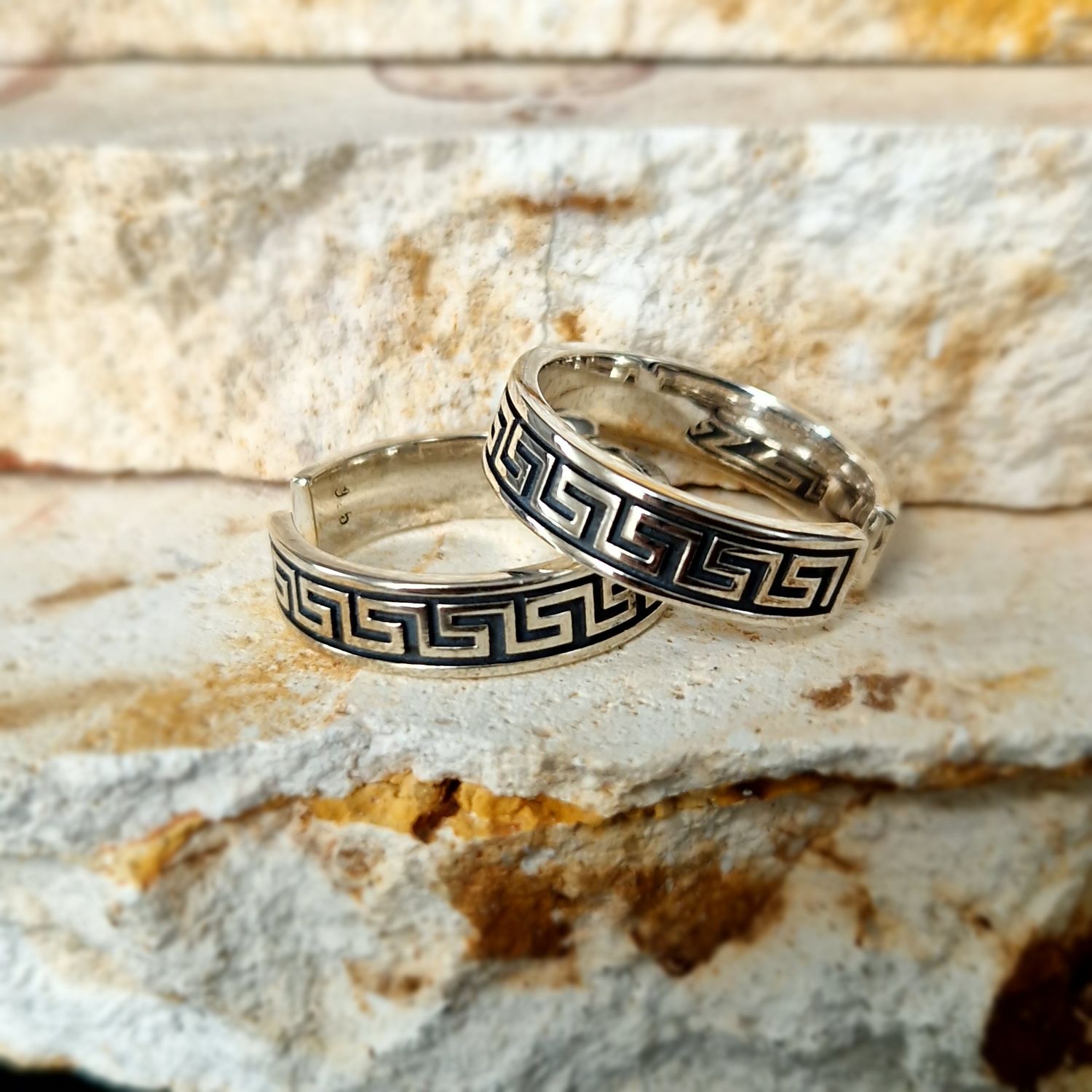925 Silber Griechischer Schlüssel Bandring Free Size