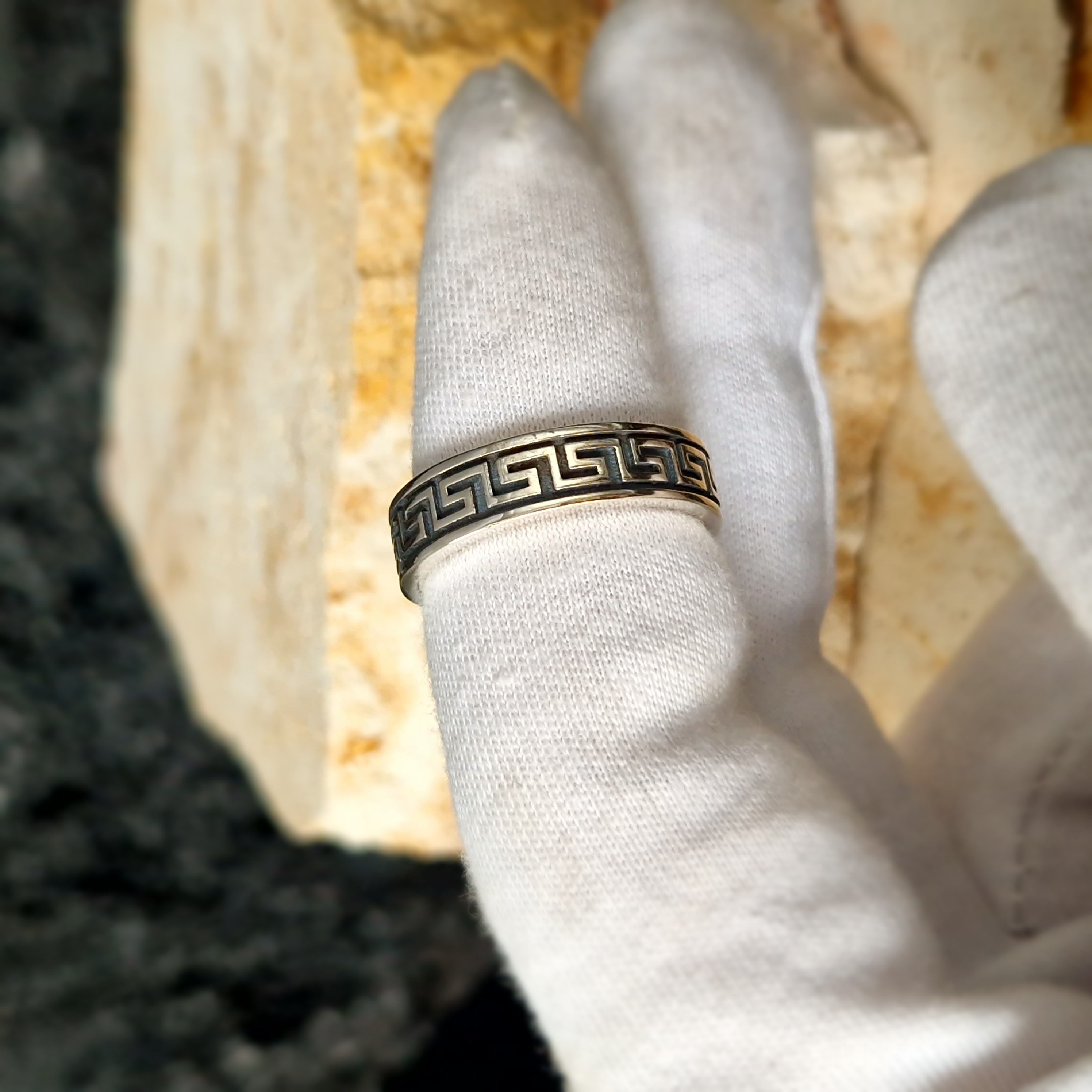 925 Silber Griechischer Schlüssel Bandring Free Size