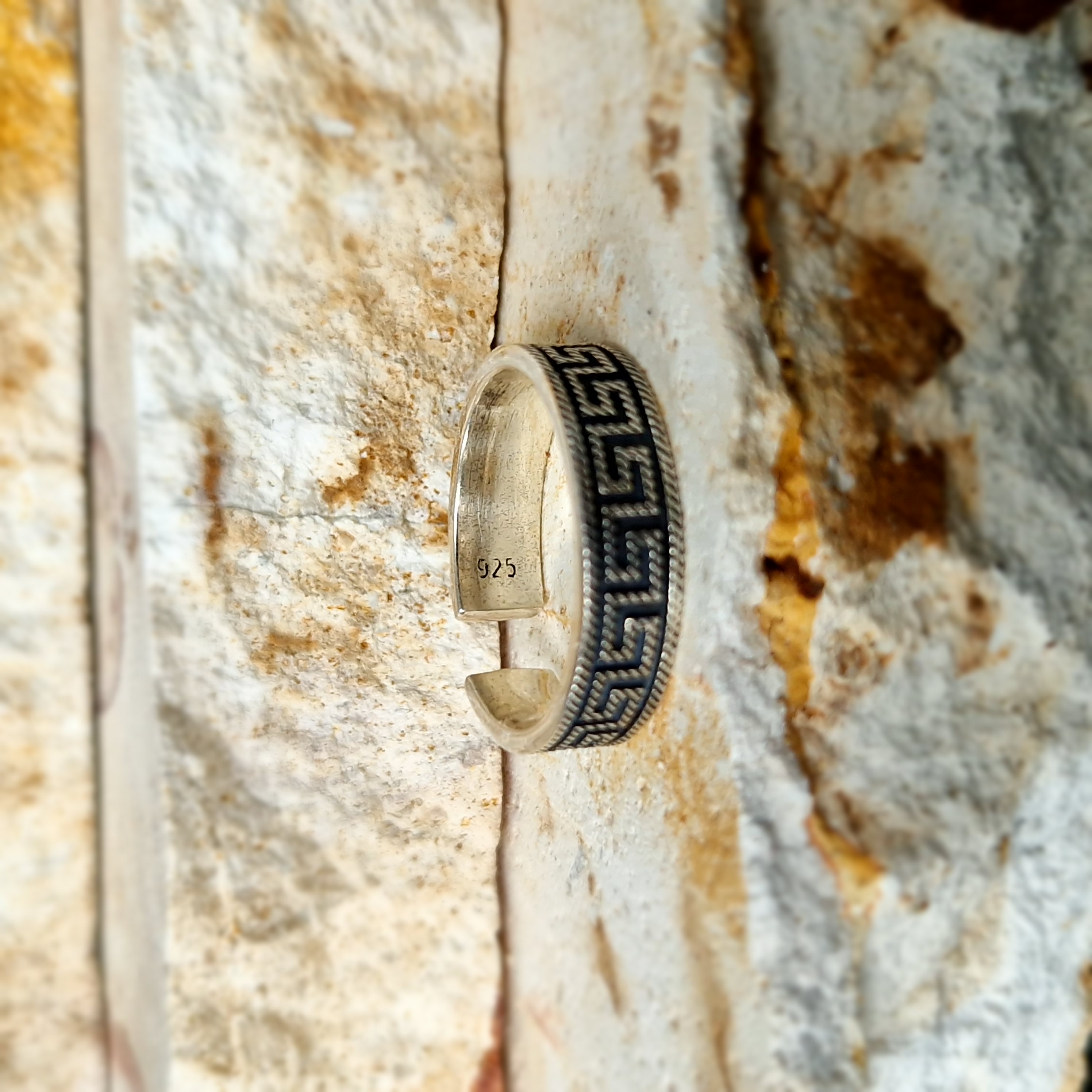 925 Silber Griechischer Schlüssel Bandring Free Size