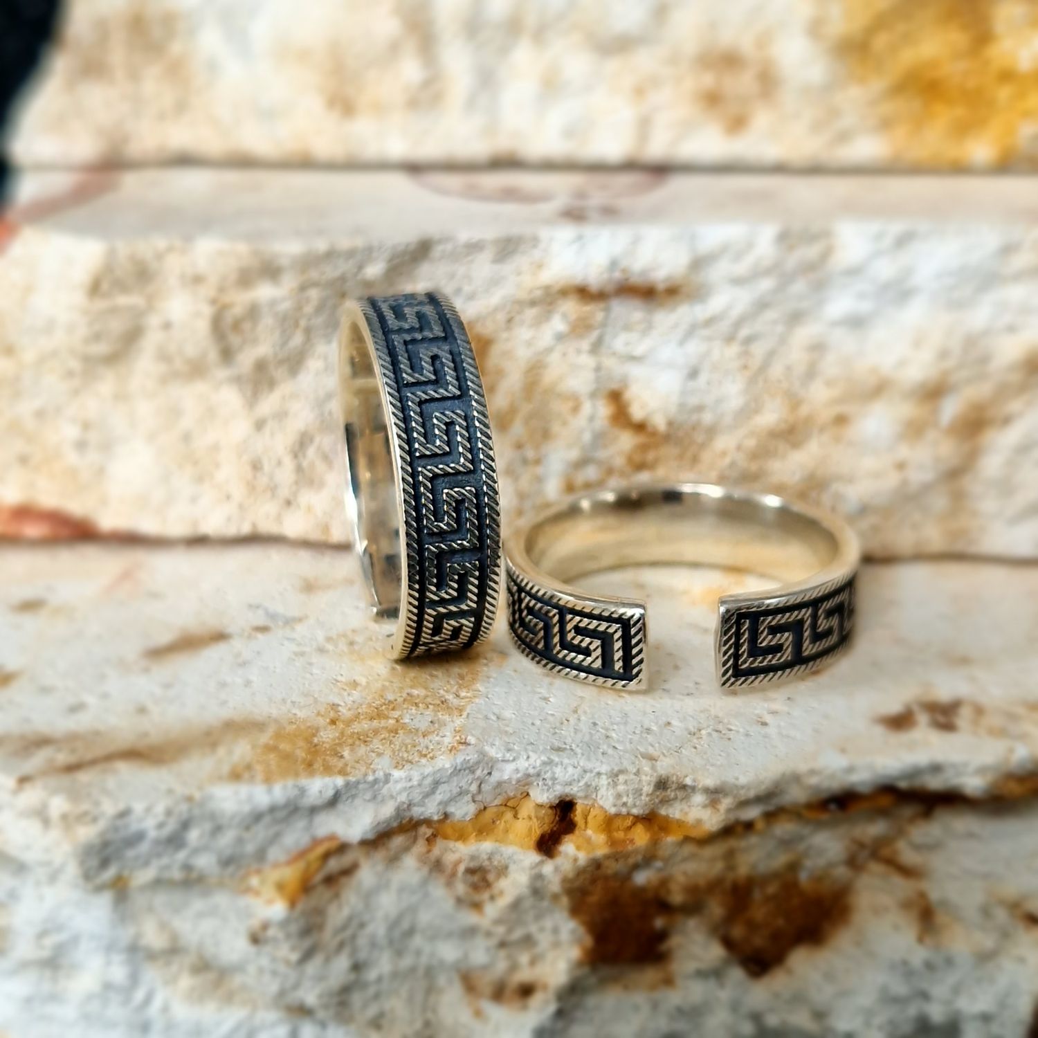 925 Silber Griechischer Schlüssel Bandring Free Size