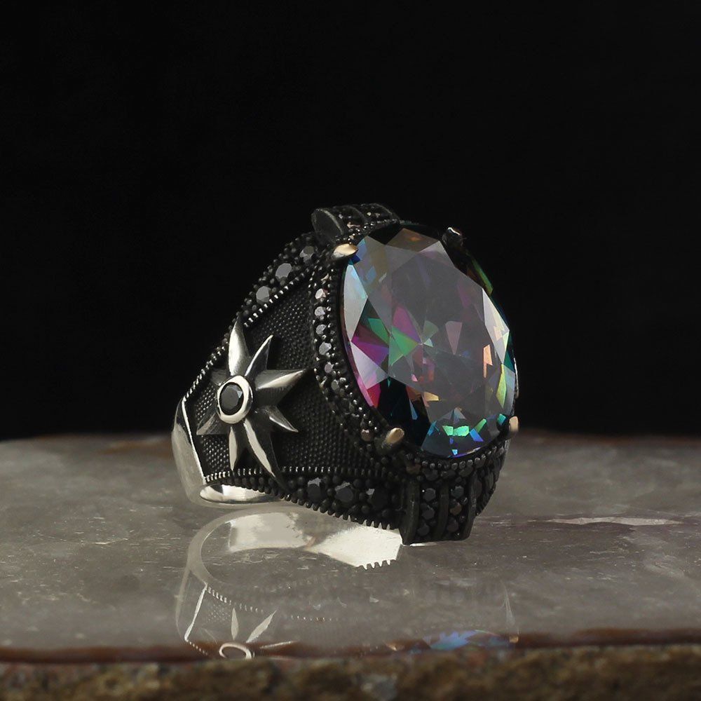 925 Silber Mystischer Topaz Herrenring
