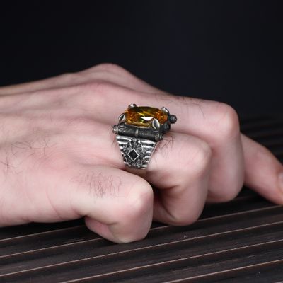 Herren Ring 925 Silber Zitrin Herren Ring 925 Silber Zitrin