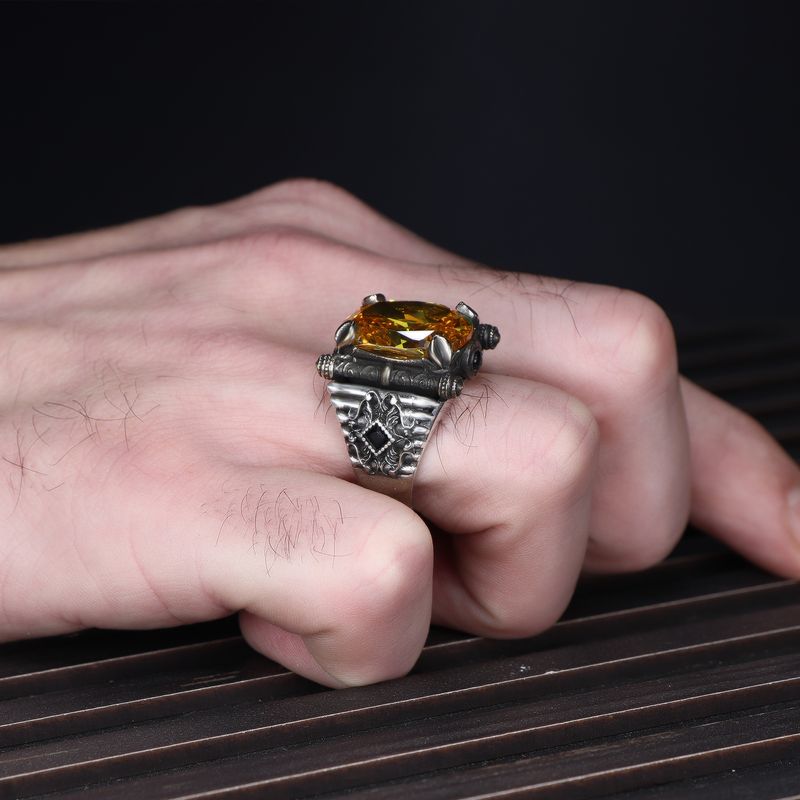 Herren Ring 925 Silber Zitrin Herren Ring 925 Silber Zitrin
