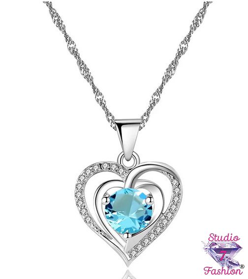 Double Heart Blue Necklace