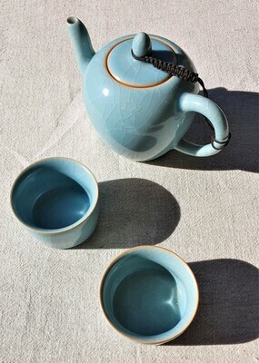 Blue Ruyao Pots, Cups and Gaiwan