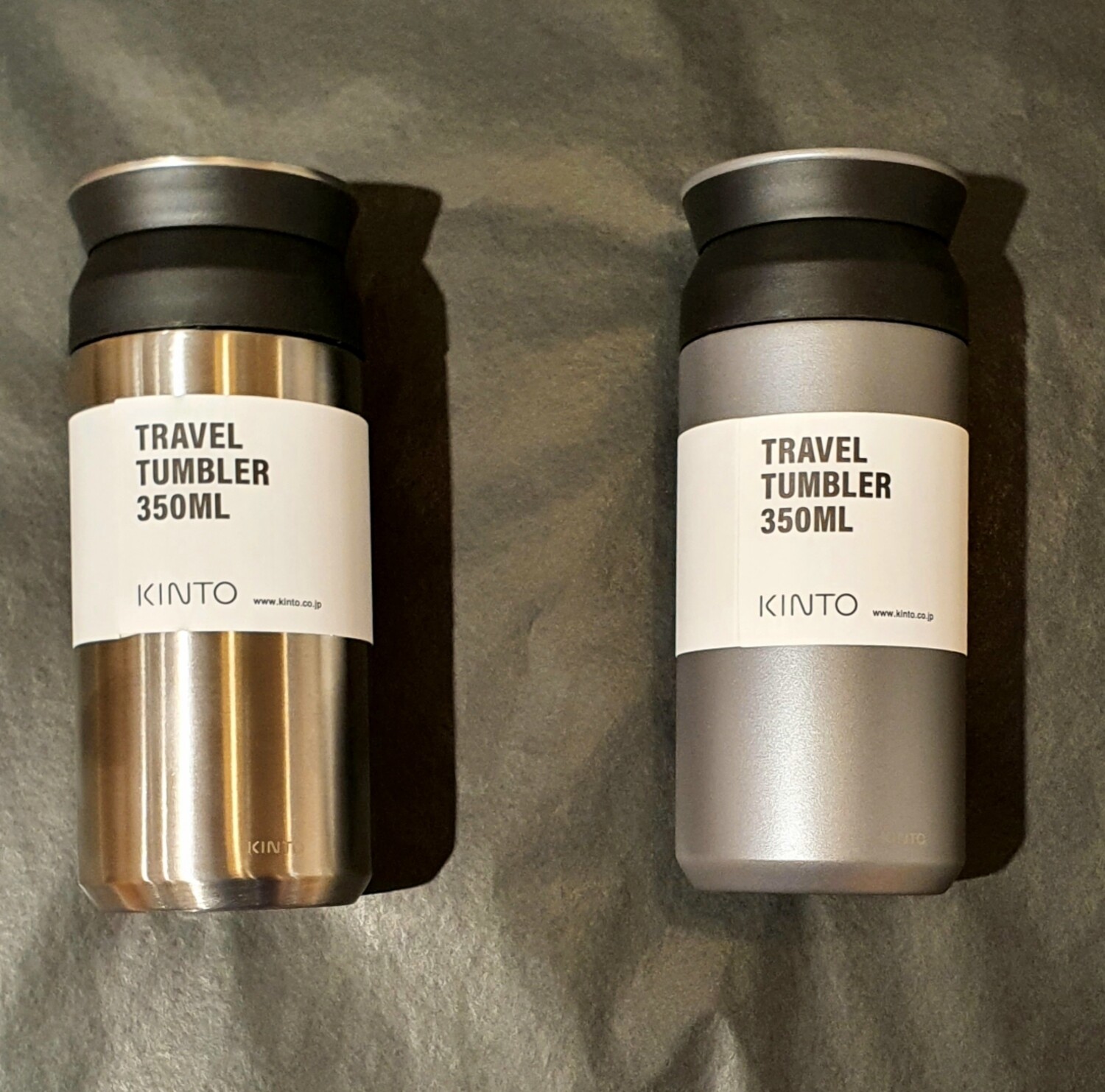 Kinto ware Travel Tumblers Japan, Item: B : Travel Tumbler 350ml -silver (left)