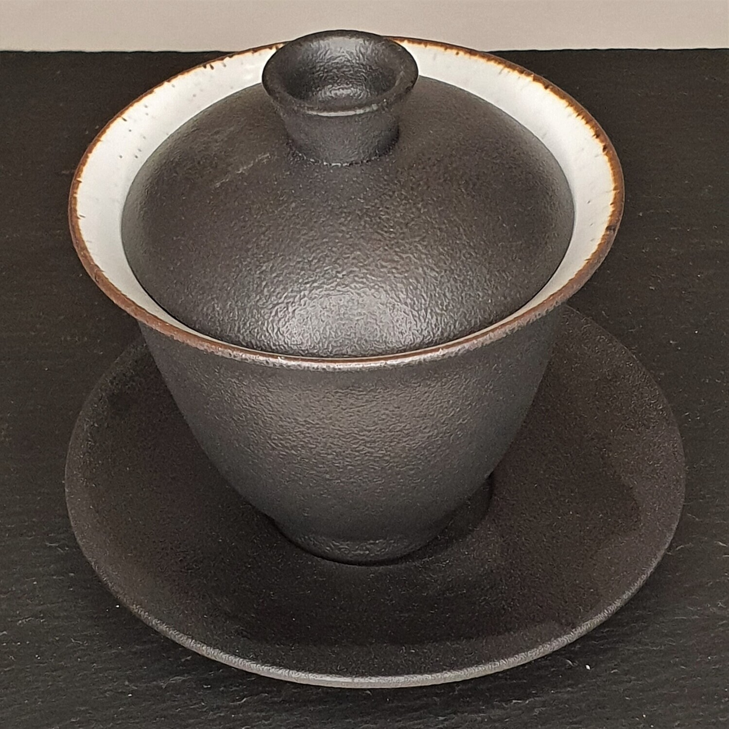 Tall Black White Gaiwan