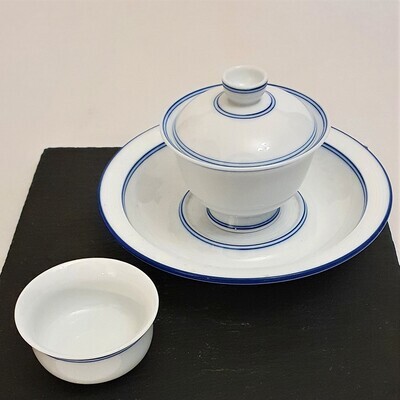 Blue Line White Gaiwan, Saucer and Cups