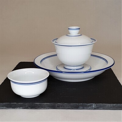 Blue Line White Gaiwan, Saucer and Cups