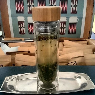 Double Walled Bamboo Lidded Glass Flask