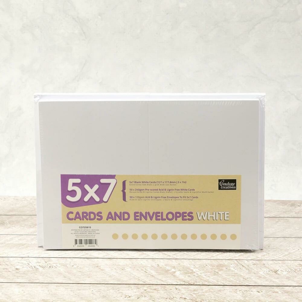 Card blanks - 5x7" Card + envelope set - White (50 pack)