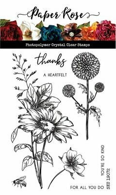 Paper Rose - Clear Stamp Set - Sketchy Floral - Thanks 4&quot; x 6&quot; 