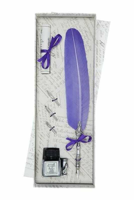 Feather Quill gift set ink bottle with pen rest - Blue (royal)