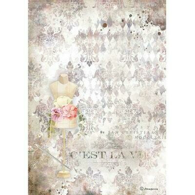 Stamperia - A4 Rice Paper sheet - Romantic Collection - Threads - Pink Mannequin