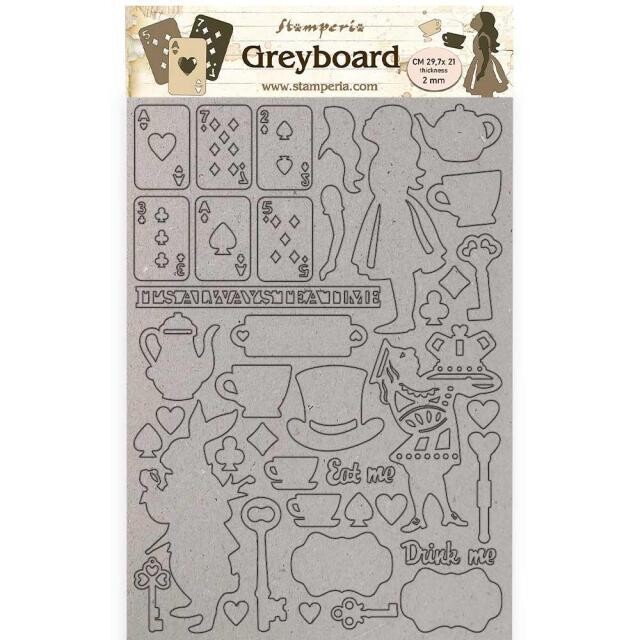 Stamperia - A4 greyboard cutouts - Alice Elements