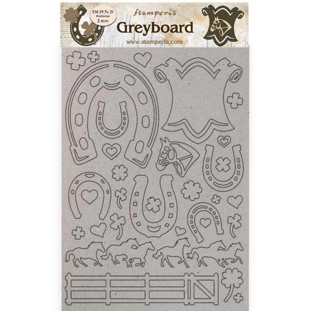 Stamperia - A4 greyboard cutouts - Horses  Horseshoes